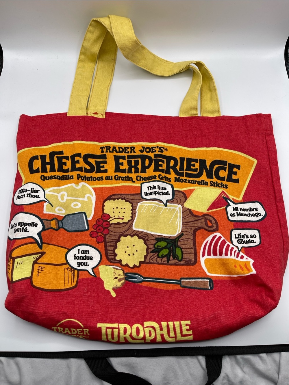 Trader Joe's Red Tote with Yellow Handles - Cheese Experience